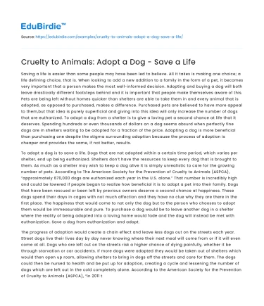 Cruelty to Animals: Adopt a Dog – Save a Life