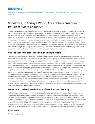 Should we sacrifice freedom for security in modern world?