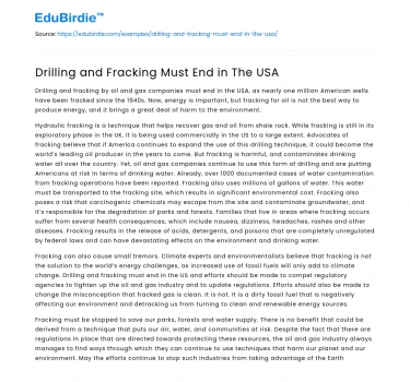 Drilling and Fracking Must End in The USA