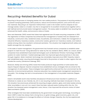 Recycling-Related Benefits for Dubai