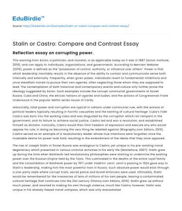 Stalin or Castro: Compare and Contrast Essay