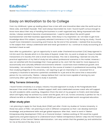 Essay on Motivation to Go to College