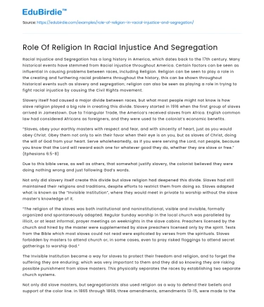Role Of Religion In Racial Injustice And Segregation