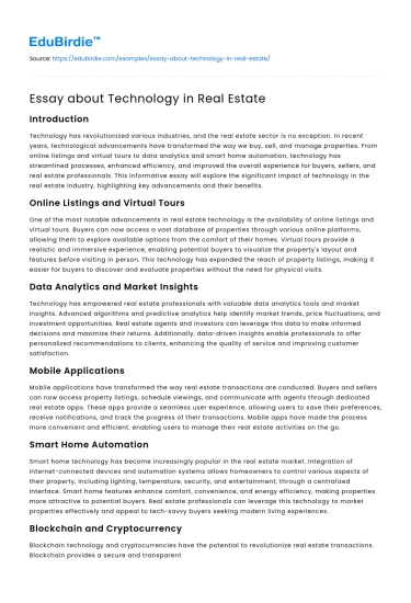 Essay about Technology in Real Estate