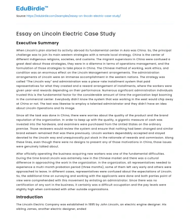 Essay on Lincoln Electric Case Study