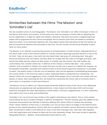 Similarities between the Films ‘The Mission’ and ‘Schindler’s List’