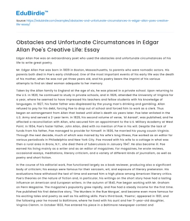 Challenges in Edgar Allan Poe’s Creative Life