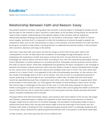 Relationship Between Faith and Reason: Essay