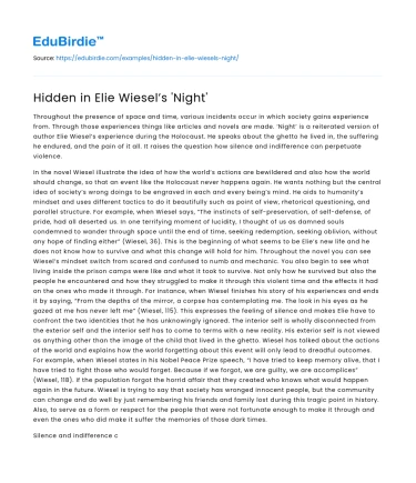 Hidden in Elie Wiesel’s ‘Night’