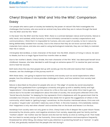 Cheryl Strayed in ‘Wild’ and ‘Into the Wild’: Comparison Essay