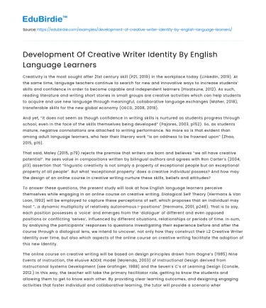 Development Of Creative Writer Identity By English Language Learners