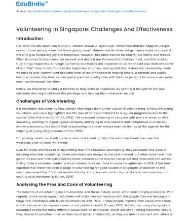 Volunteering In Singapore: Challenges And Effectiveness