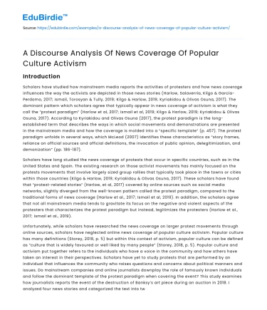 A Discourse Analysis Of News Coverage Of Popular Culture Activism