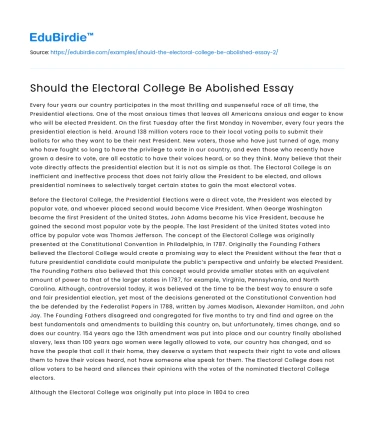 Should the Electoral College Be Abolished Essay
