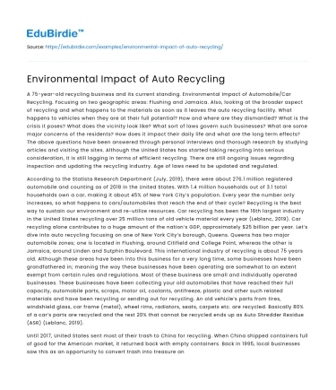 Environmental Impact of Auto Recycling