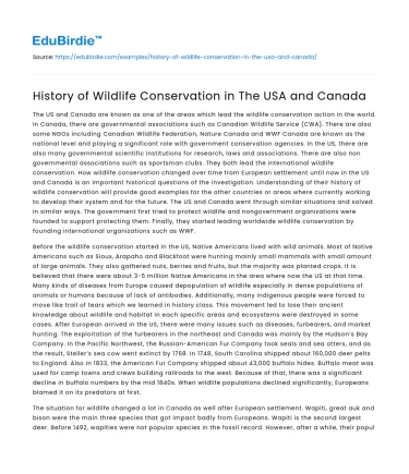 History of Wildlife Conservation in The USA and Canada