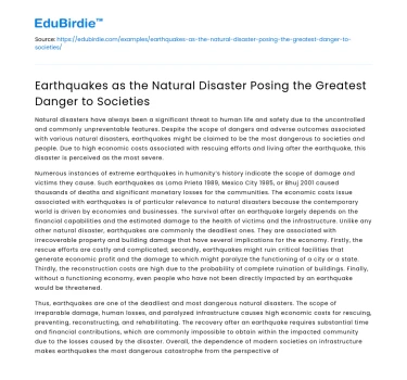 A Natural Disaster that Posing the Greatest Danger to Societies