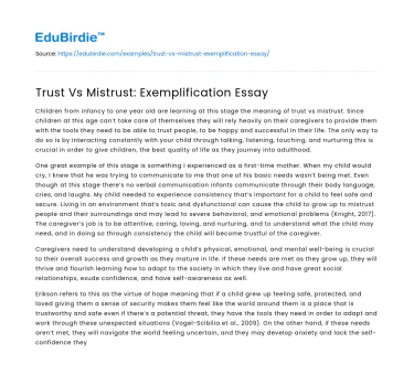 Trust Vs Mistrust: Exemplification Essay
