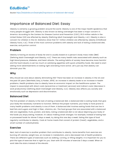 Importance of Balanced Diet: Essay