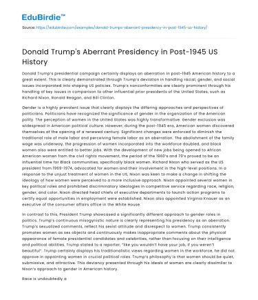 Donald Trump’s Aberrant Presidency in Post-1945 US History
