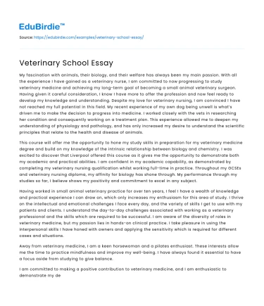 Veterinary School Essay