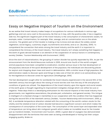 Essay on Negative Impact of Tourism on the Environment