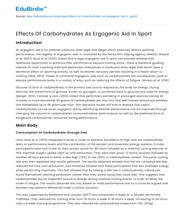 Effects Of Carbohydrates As Ergogenic Aid In Sport