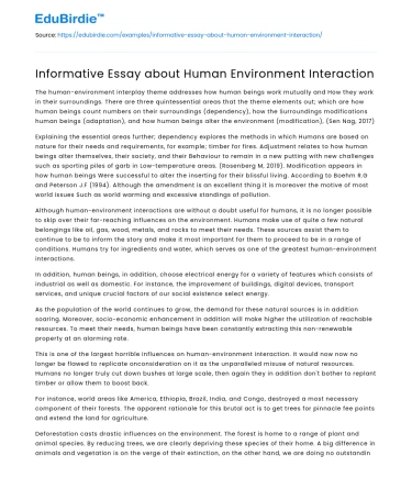 Informative Essay about Human Environment Interaction