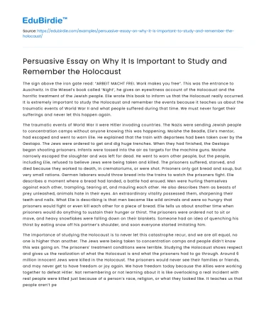 Importance of Studying & Remembering the Holocaust