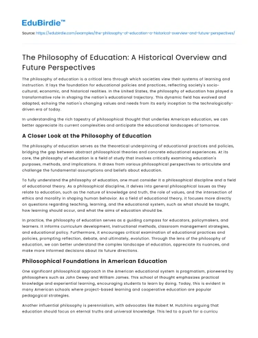 The Philosophy of Education: A Historical Overview and Future Perspectives
