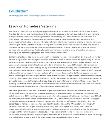 Essay on Homeless Veterans