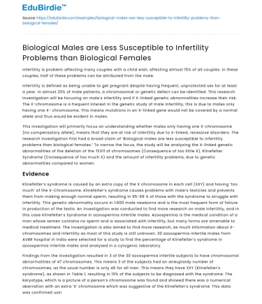 Biological Males Less Susceptible to Infertility Than Females
