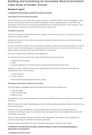 Innovative Work Environment: Dunkin’ Donuts Case Study