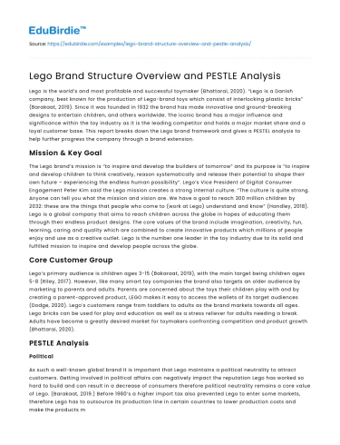 Lego Brand Structure Overview and PESTLE Analysis