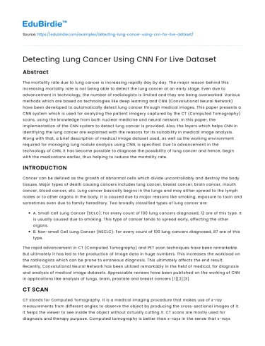 Detecting Lung Cancer Using CNN For Live Dataset