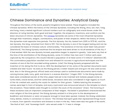 Chinese Dominance and Dynasties: Analytical Essay