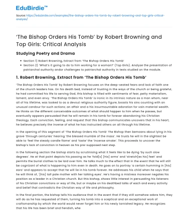 Critical Analysis of ‘The Bishop Orders His Tomb’ and Top Girls