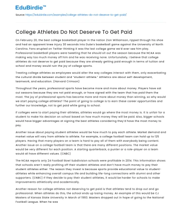 College Athletes Do Not Deserve To Get Paid