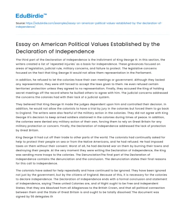 American Political Values in the Declaration of Independence