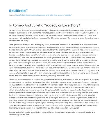 Is Romeo And Juliet a Tragedy or Love Story?