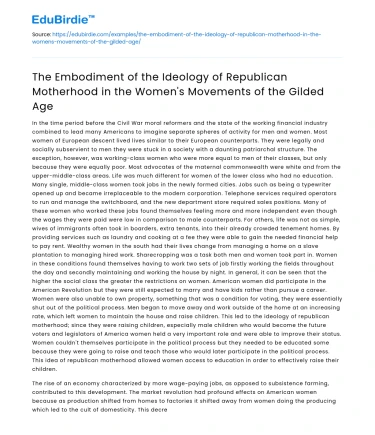 Republican Motherhood in Gilded Age Women’s Movements