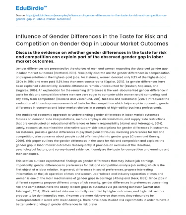 Gender Differences in Risk and Competition and Labor Market Gaps