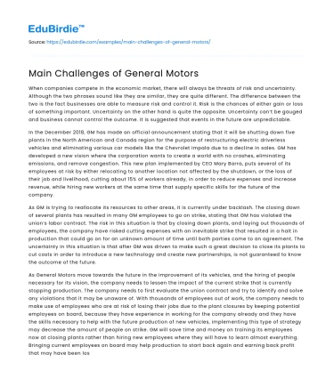 Main Challenges of General Motors