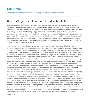 Use of Ginger as a Functional Herbal Medicine
