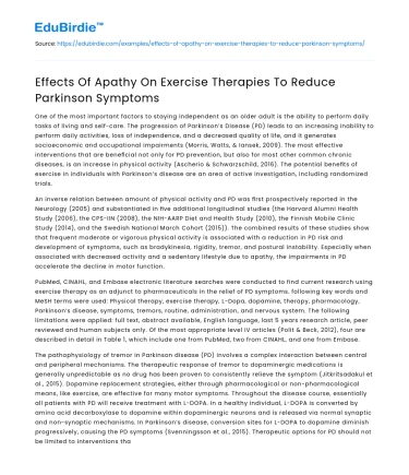 Effects Of Apathy On Exercise Therapies To Reduce Parkinson Symptoms