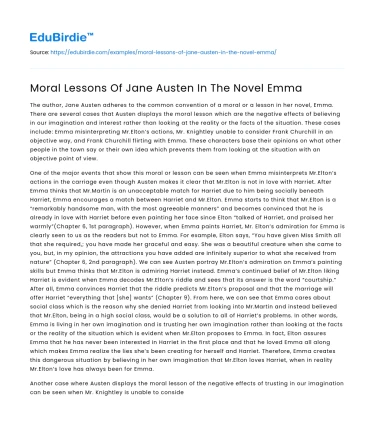 Moral Lessons Of Jane Austen In The Novel Emma