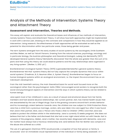 Methods of Intervention: Systems & Attachment Theory Analysis