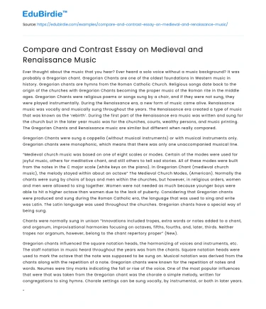 Compare and Contrast Essay on Medieval and Renaissance Music