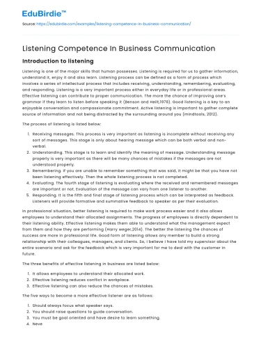 Listening Competence In Business Communication