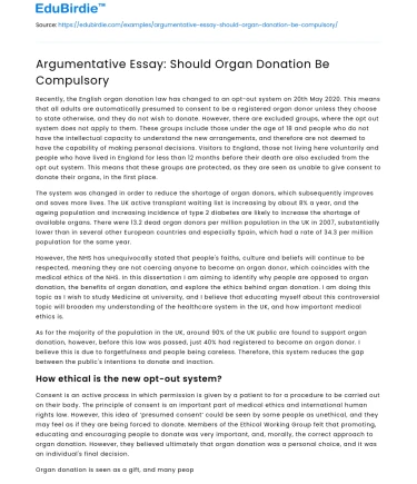 Argumentative Essay: Should Organ Donation Be Compulsory